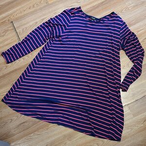 Navy and orangeish red Striped Long Sleeve Dress